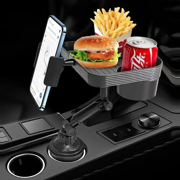 Car Cup Holder Expander Tray with Storage Box 4 in 1 Detachable Food Table Tray Car Console Storage Organizer Trip Essentials