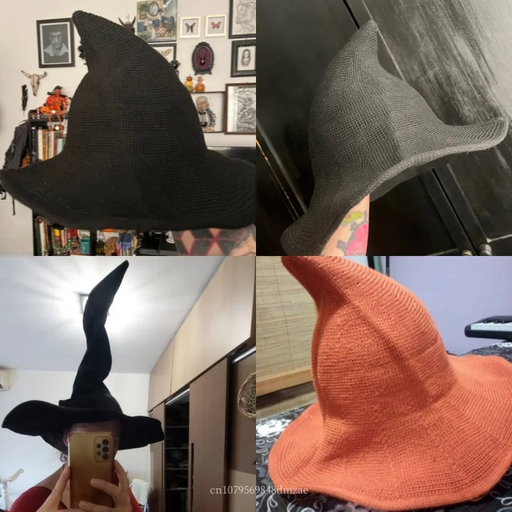 Cospaly Halloween Costume Twist Hat Witch Hat Black Velvet Witch Hat Wizard Velvet Hat Role-playing Accessories