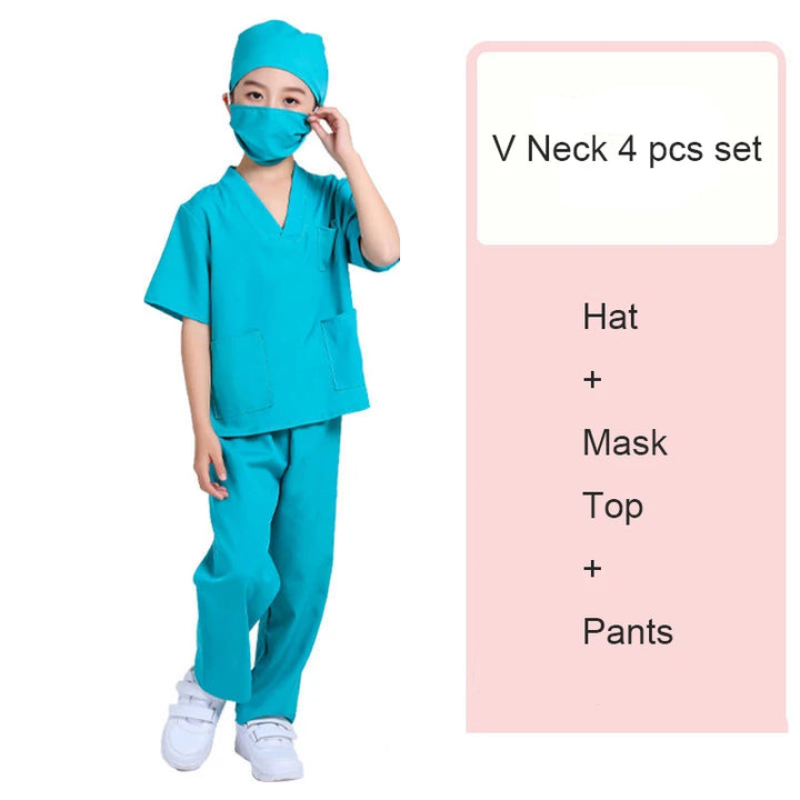 Children Surgical Uniform Kids Doctor Nurse Work Shirt Pants Coat Suit Boys Girls Halloween Fancy Party Birthday Cosplay Costume