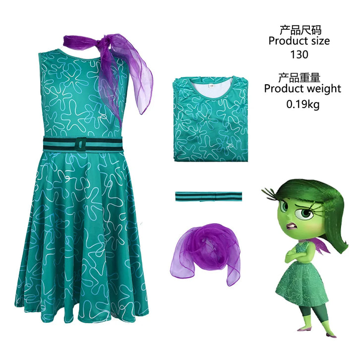 Inside Out 2 Cosplay Joy Disgust Costume For Kids Inspired Dress Anger Fear Halloween Birthday Party Costume For Girls Boys