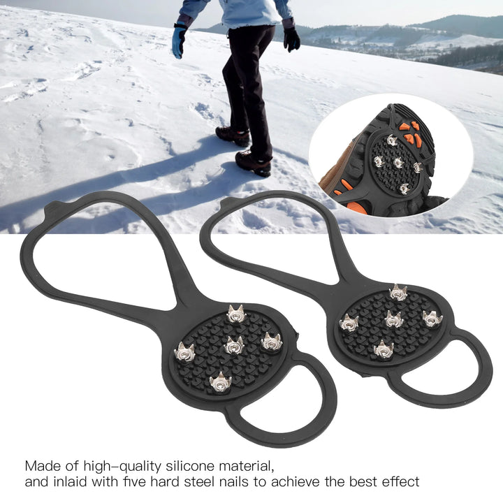 1 Pair 5 Teeth Outdoor Snow Climbing Crampons Mountaineering Anti‑Slips Shoes Spikes Crampons 5 Teeth Crampons Snow Shoe Spikes