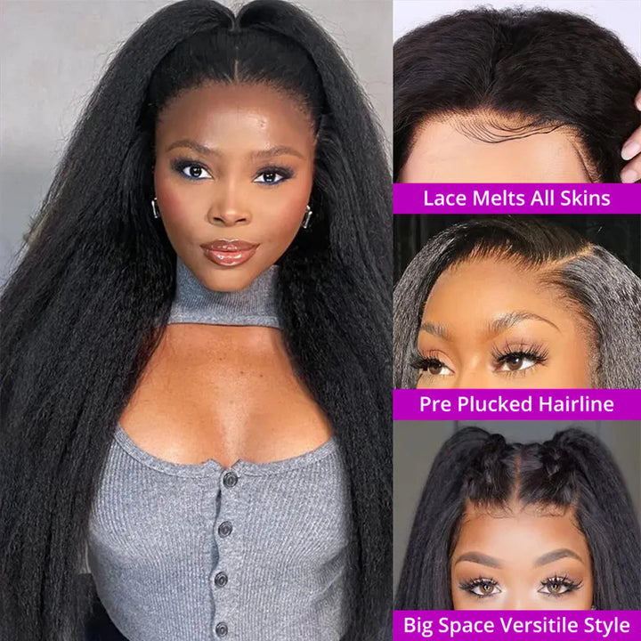 Kinky Straight 360 Full Hd Lace Front Human Hair Wig Brazilian Yaki Straight 13x4 Hd Lace Frontal Wig For Women 30 36 40 Inches