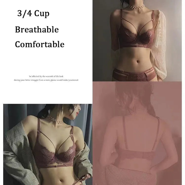 Logirlve Sexy Lingerie Ultra-thin Cup For Women underwear Classic Bandage Bra Set Push Up Brassiere Lace Plus Size Underwear Set