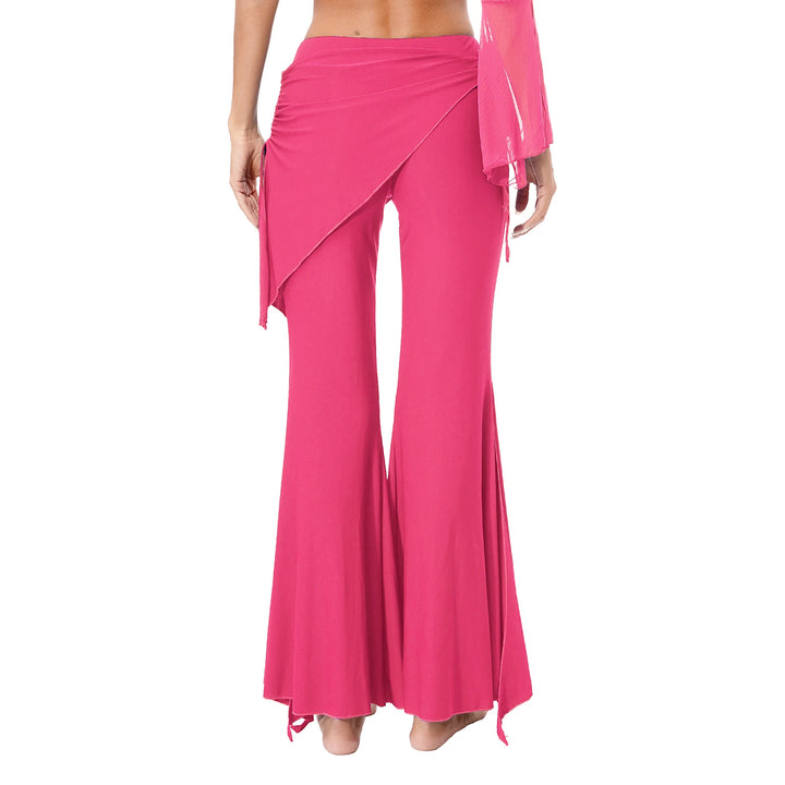 Womens Split Flared Belly Dance Pants Halloween Carnival Costume Solid Color Pants Lace-Up Skirted Pants