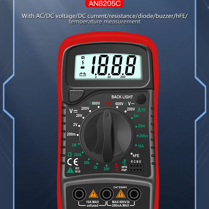 ANENG AN8205C Digital Tester AC/DC Ammeter Multimeter Volt Ohm Multimetro Meter With Thermocouple LCD Backlight Portable Tools