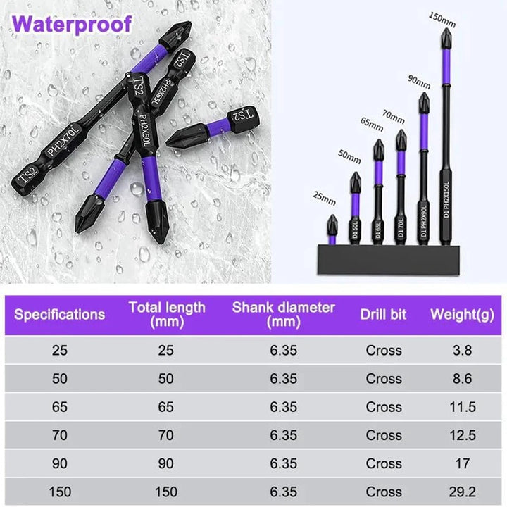 6/12 Pcs Magnetic Screwdriver Bits Non-slip Shockproof Phillips Impact Bits Hex Shank Alloy Steel Bits Suitable for Power Tools