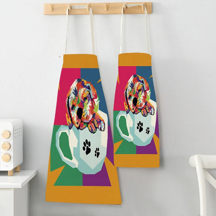 Creative Abstract Geometry Animal Printed Kitchen Aprons Baking Cooking Accessories Dog Koala Bear Pattern Apron Cleaning Tools