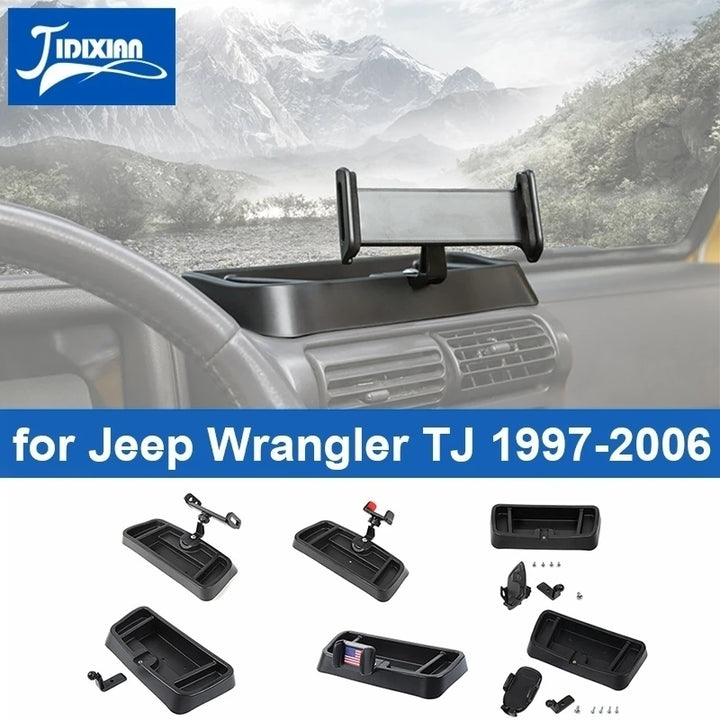 JIDIXIAN Car Center Console Storage Box Mobile Phone Holder Tablet Stand for Jeep Wrangler TJ 1997-2006 Interior Accessories