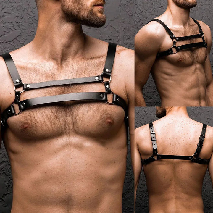 Men PU Leather Sexy Chest Body Harness Corset Straps Lingerie Bondage Clubwear Costume Casual Tight Fitting Erotic Men's Tops