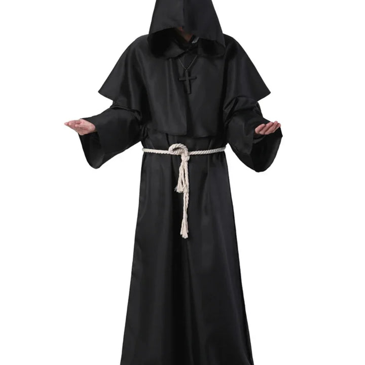 New Wizard Costume Halloween Cosplay Costume Medieval Hooded Robe Monk Friar Robe Priest Costume Ancient Clothing Christian Suit