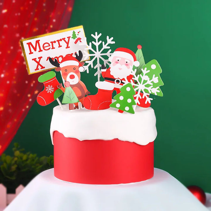 Merry Christmas Cake Topper Santa Claus Elk Snowman Cake Flag Baking Dessert Decoration Christmas 2025 New Year Party Supplies