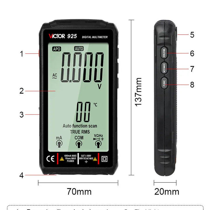 Victor 925 Digital Multimeter Full Screen 10000 Counts LCD Display NCV Diode 500mAh Lithlum Battery Frequence New Smart Tester