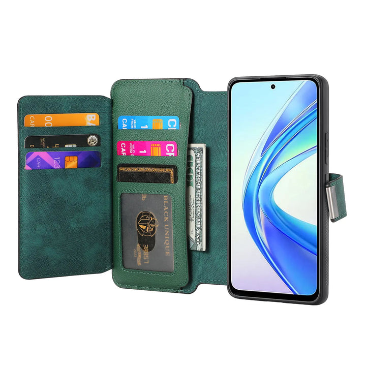 Zipper Flip magnetic suction detachable Back Cover For Honor X7b Card slot wallet shockproof Phone Case For Honor X7b 6.8 inch