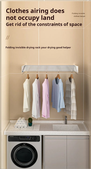 Indoor Folding Clothes Hanger Wall Hanging Invisible Drying Rack  Balcony Clothesline Pole Hanger Towel Rack