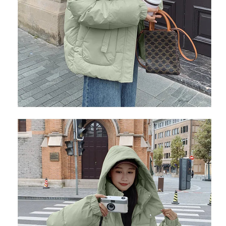 Women Khaki Down Jacket Fashion WhiteThickening Warm Feather Female Duck Down Comfortable Short Solid 2023 Winter Hooded Outwear