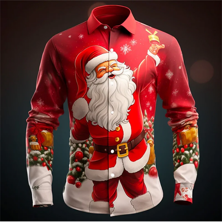 2024 Christmas shirt New Year party HD pattern soft elastic comfortable Santa suit men's large size new hot sale