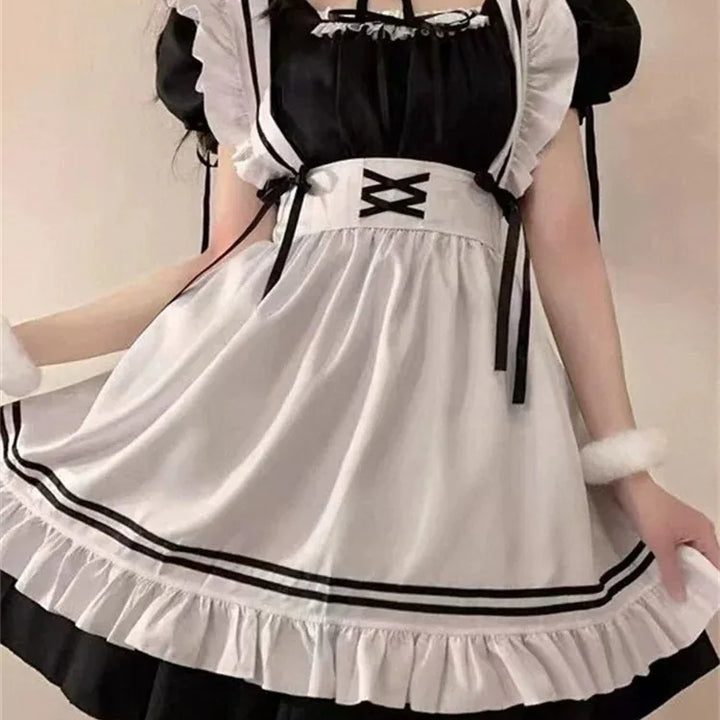 ZSYEARTH Maid Costumes Women Cosplay Black White Lolita Cute Dress Sexy French Uniform Cafe Party Club Skirt Female Role Playing