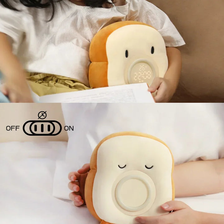 Cartoon Plush Toast Digital Alarm Clock with USB Charging, Kids Desktop Electronic Clock with Vibration Function, Bedside Decor