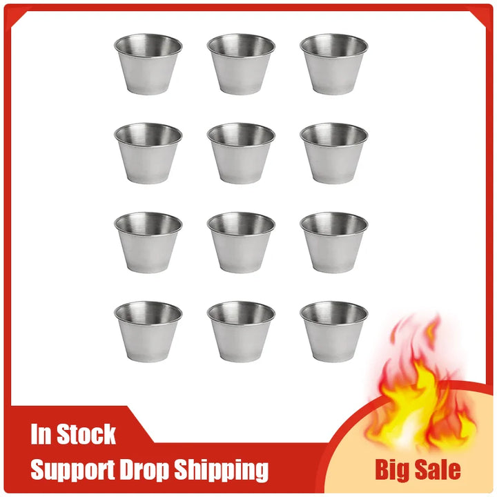 12 Pcs Stainless Steel Condiment Sauce Cups,Commercial Grade Dipping Sauce Cups,Ramekin Condiment Cups Portion Cups