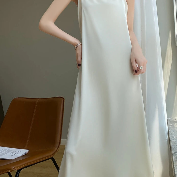 Silk High-Grade Dress New Spring/Summer Sleeveless V-Neck Dress Vest Slip Skirt Silk White With High-Grade Temperament RW D13