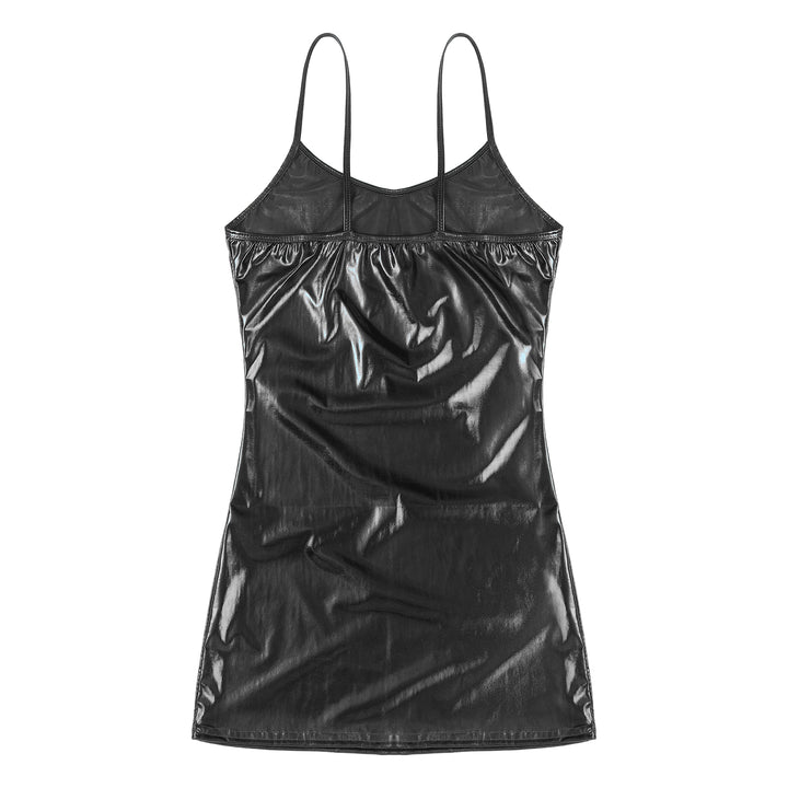 Womens Shiny Metallic Mini Dress Sleeveless Bodycon Dress Spaghetti Straps Dresses Woman Sexy Clubbing Dress Party Clubwear