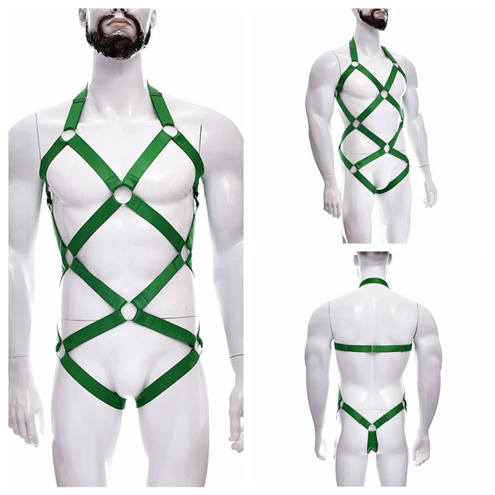 Male Full Body Harness Cage Adjust Set Mens Gay Hollow Elastic Bondage Harness Sexy Lingerie Fetish Nightclub Costume