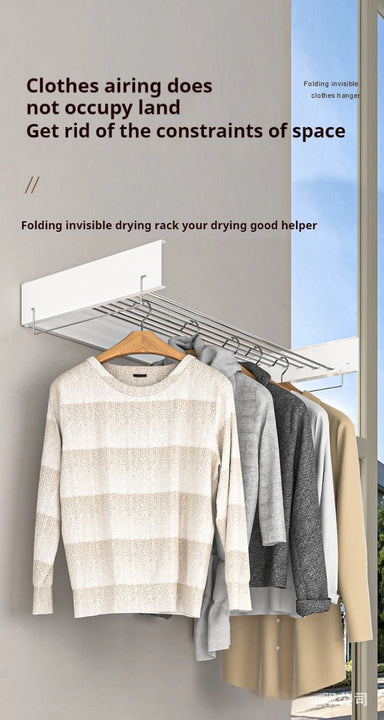 Indoor Folding Clothes Hanger Wall Hanging Invisible Drying Rack  Balcony Clothesline Pole Hanger Towel Rack