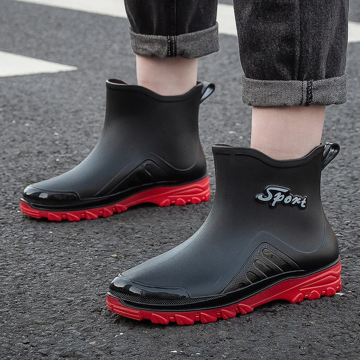 Men's Rain Boots Outdoor Fishing Boots Fashion Waterproof Kitchen Rubber Shoes Non Slip Work Botines Winter Warm Men Ankle Boots