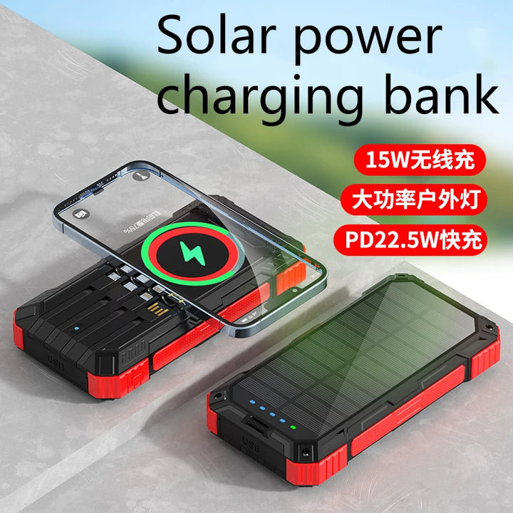 Solar panels Power bank Wireless charging solar phone charger 68000mAh with outdoor lighting Phone Charger 15W Wireless charging