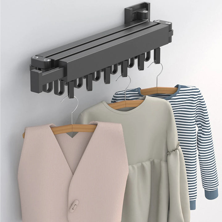 Folding Clothes Hanger Wall Mount Retractable Cloth Drying Rack Indoor & Outdoor Space Saving Aluminum Home Laundry Clothesline