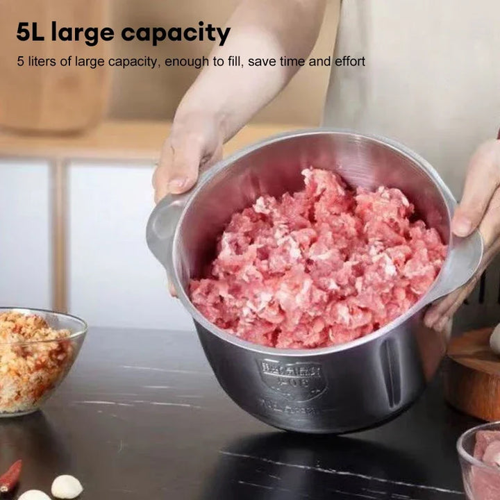 Electric Meat Mincer Grinder 5L Stainless Steel Chopper Food Processor Garlic Mud Maker Blender Large Capacity Kitchen Utensils