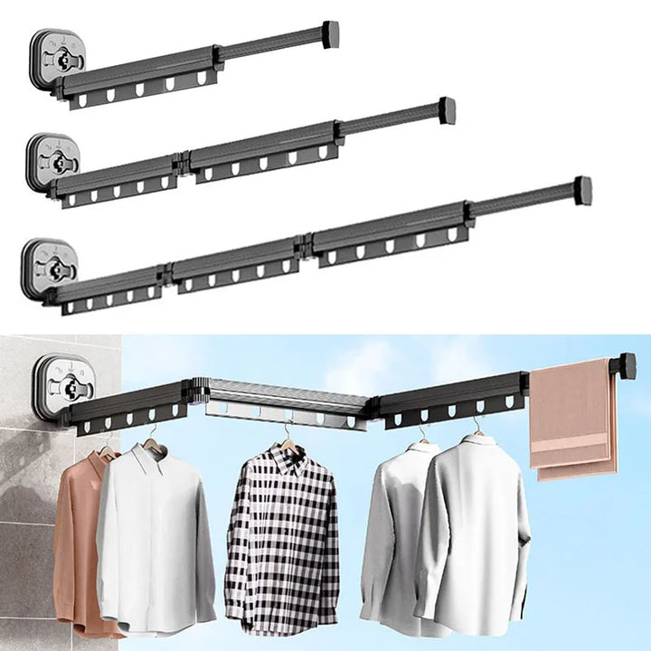 Retractable Drying Rack Suction Cup No Punching Aluminum Alloy Wall Mounted Portable Folding Laundry Hangers for Travel Home