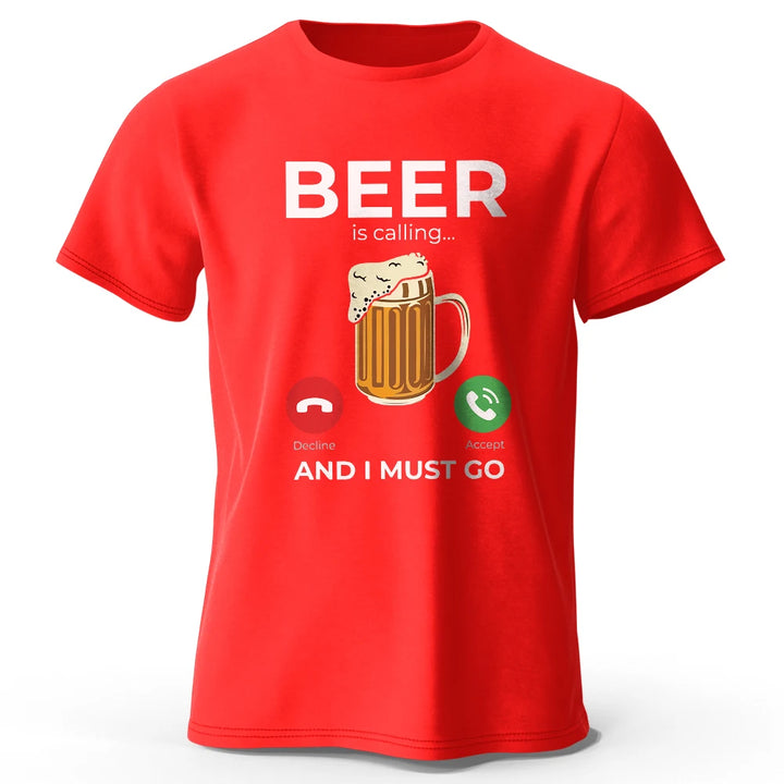 Beer Is Calling I Must Go Printed Men's T-Shirt 100% Cotton Oversized Funny Graphic Tees for Men Summer Tops