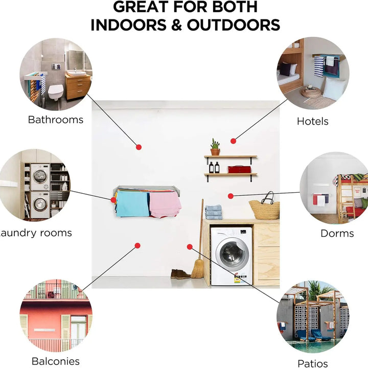 Collapsible Laundry Drying Rack Wall Mounted Clothes Drying Rack 5 Aluminum Rods Space Saving Laundry Racks for Drying Clothes