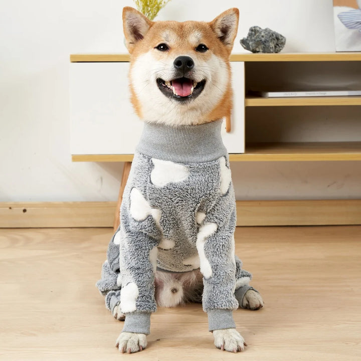 Soft Dog Pajama 4 Legged Warm Fleece Stretchable Dog Pajamas Onesie Pet Pjs Full Body Cover Dog Jumpsuit Clothing