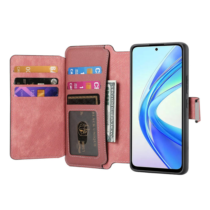 Zipper Flip magnetic suction detachable Back Cover For Honor X7b Card slot wallet shockproof Phone Case For Honor X7b 6.8 inch