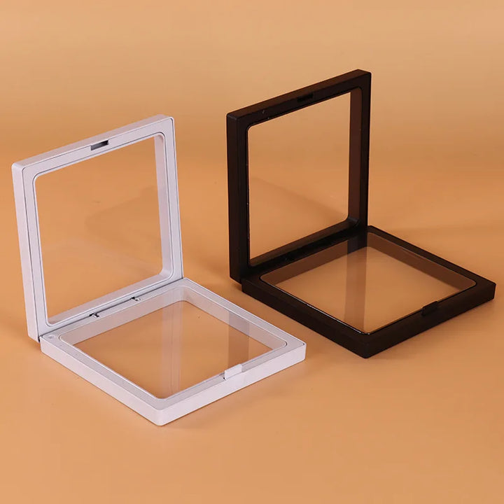 PE Membrane Transparent Jewelry Display Box Case Ring Necklace Bracelet Organized 3D Floating Square Frame Storage Collection