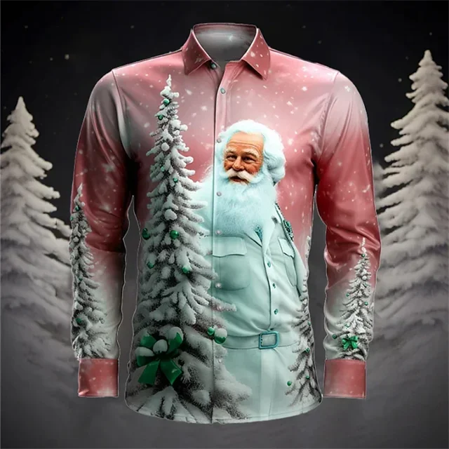 2024 Christmas shirt New Year party HD pattern soft elastic comfortable Santa suit men's large size new hot sale