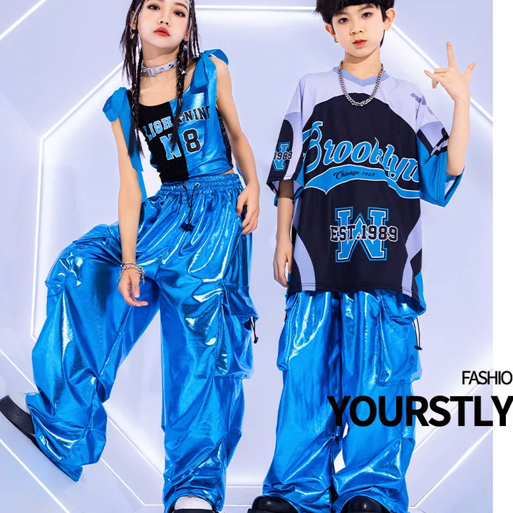 Girls Costume Summer Chidren Hip Hop Costume Streetwear Set Jazz Performance Costume Girls Fashion Suit