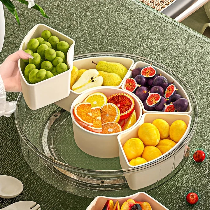 Rotating Snack Organizer Portable Snack Box Organizer Divided Serving Tray with Lid Clear Snackle Box Container for Fruits Candy