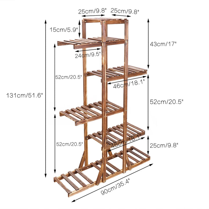 6 Tier Wooden Plant Stand Carbonized Wood Plant Stand Holder Flower Display Stand Flower Pot Rack Bonsai Display Bench Patio She