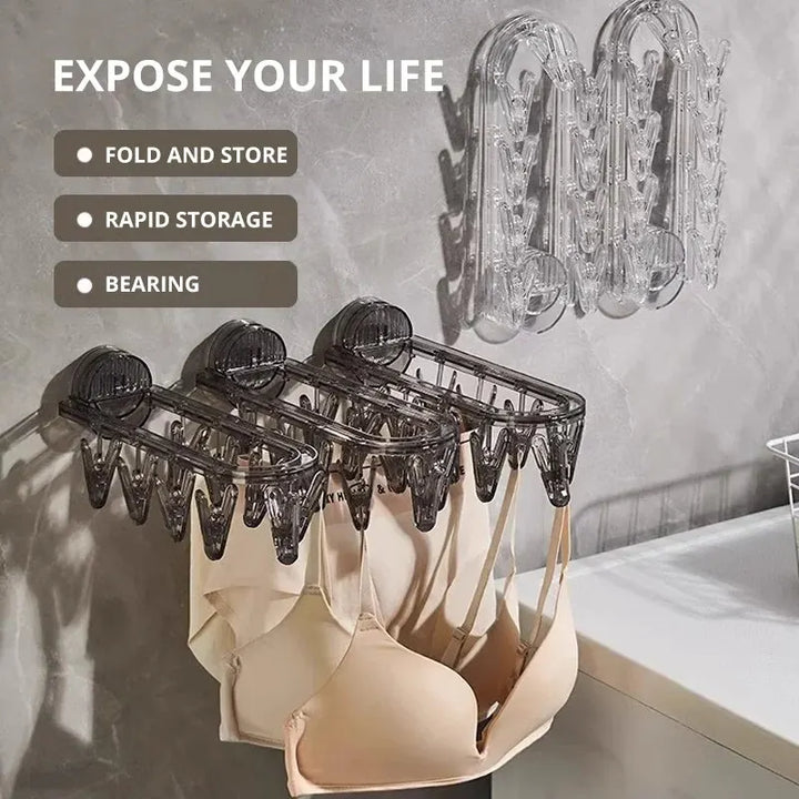 1pc Bathroom Suction Cup Drying Rack Folding Socks Drying Rack Household Clothes Rack Multi Clip Drying Socks Artifact