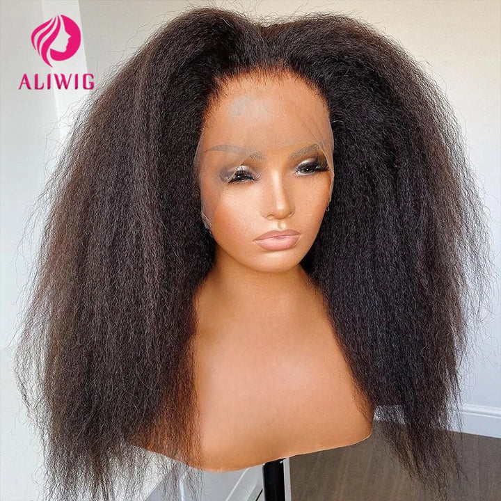 13x4 Kinky Straight Lace Front Human Hair Wigs With Kinky Edges Baby Hair Yaki Straight HD Lace Frontal Wigs For Women 4x4 Wigs