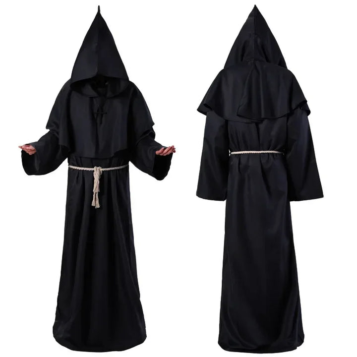 New Wizard Costume Halloween Cosplay Costume Medieval Hooded Robe Monk Friar Robe Priest Costume Ancient Clothing Christian Suit