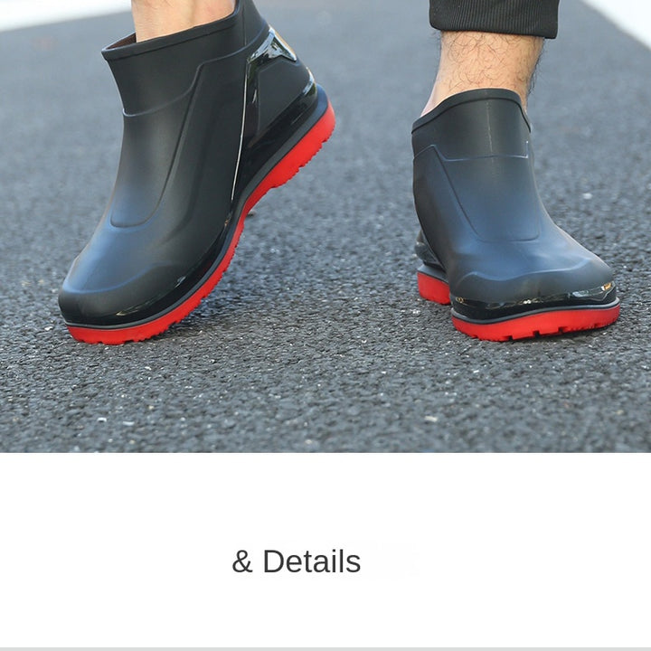 Men's Short Waterproof and Anti Slip Casual Rain Boots, Flat Bottomed Kitchen Rubber Shoes, Rain Shoes, Work Shoes