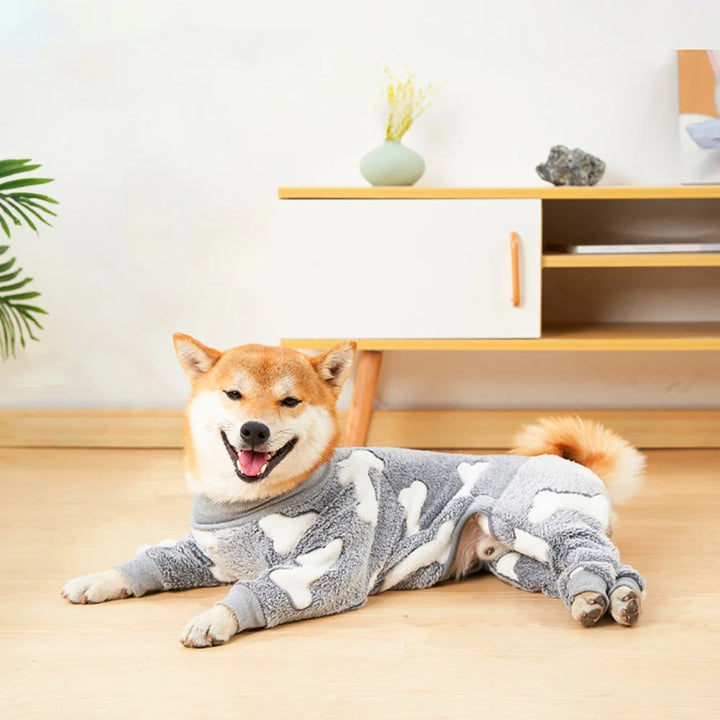 Soft Dog Pajama 4 Legged Warm Fleece Stretchable Dog Pajamas Onesie Pet Pjs Full Body Cover Dog Jumpsuit Clothing