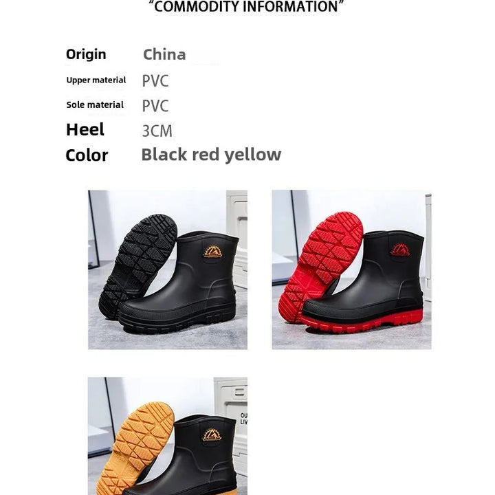 Rain Boots Mens Cropped Rain Boots Non-slip Waterproof Car Wash Work Fishing Water Shoes Thick-soled Wear-resistant Rubber Shoes