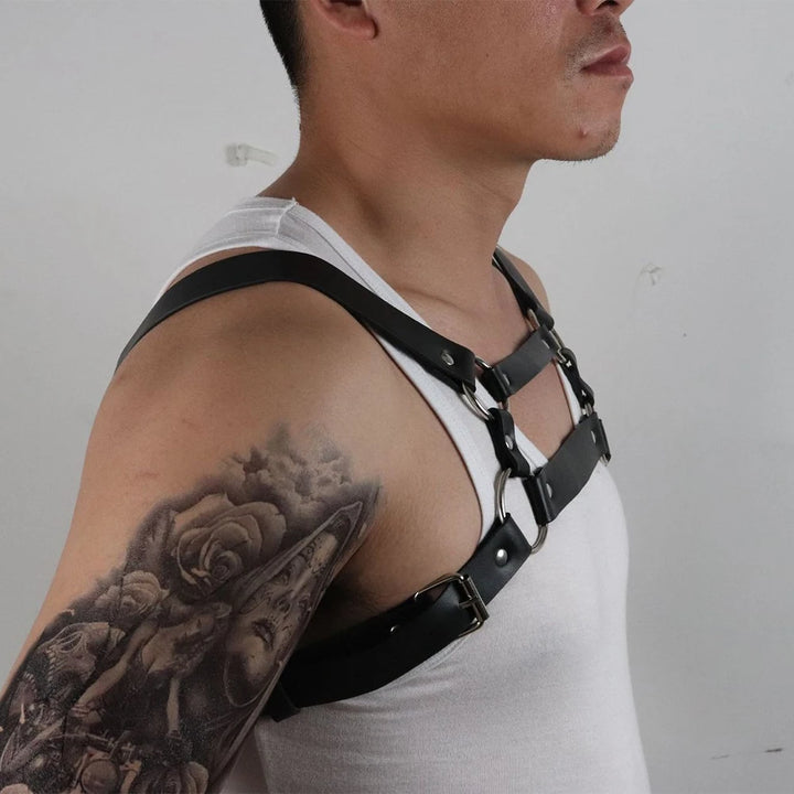 Men PU Leather Sexy Chest Body Harness Corset Straps Lingerie Bondage Clubwear Costume Casual Tight Fitting Erotic Men's Tops