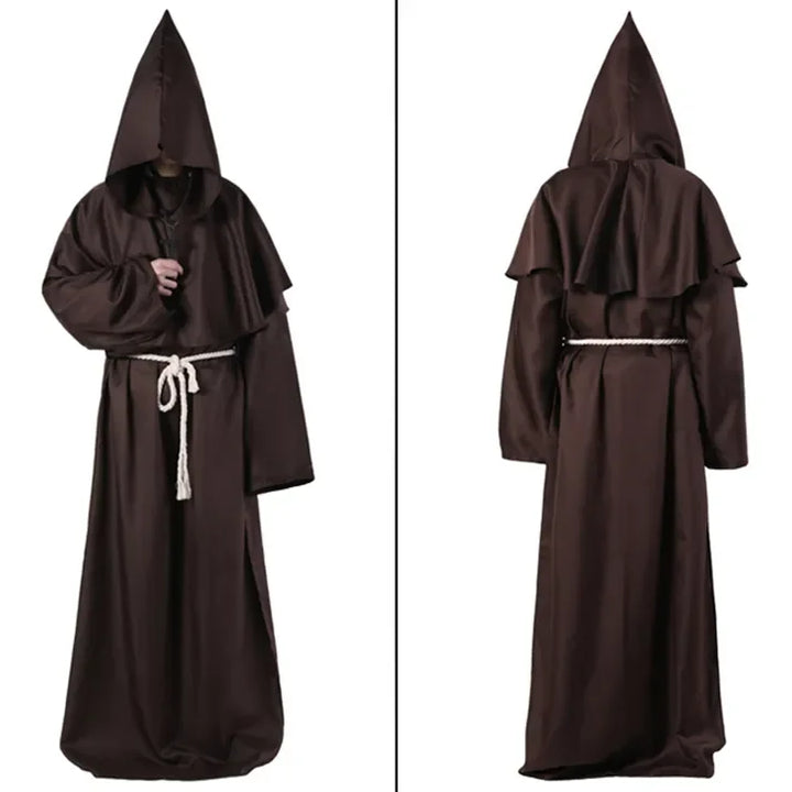 New Wizard Costume Halloween Cosplay Costume Medieval Hooded Robe Monk Friar Robe Priest Costume Ancient Clothing Christian Suit