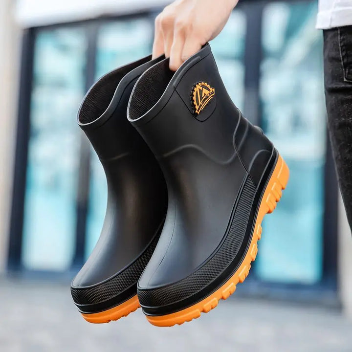 Rain Boots Mens Cropped Rain Boots Non-slip Waterproof Car Wash Work Fishing Water Shoes Thick-soled Wear-resistant Rubber Shoes